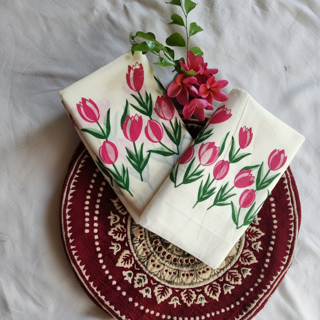 Double Color Handloom Mundu Set - 2.80m