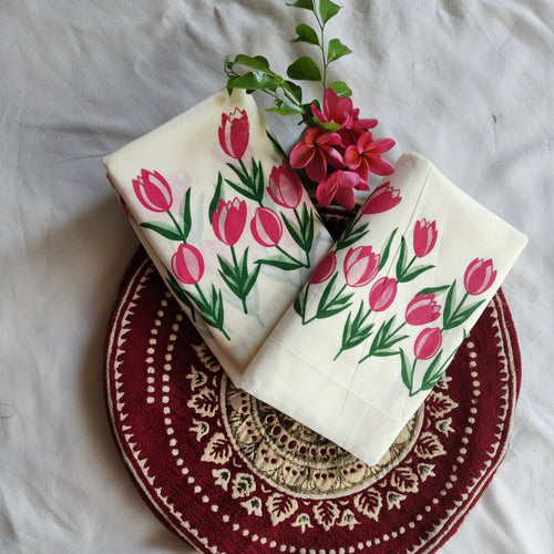 Double Color Handloom Mundu Set - 2.80m