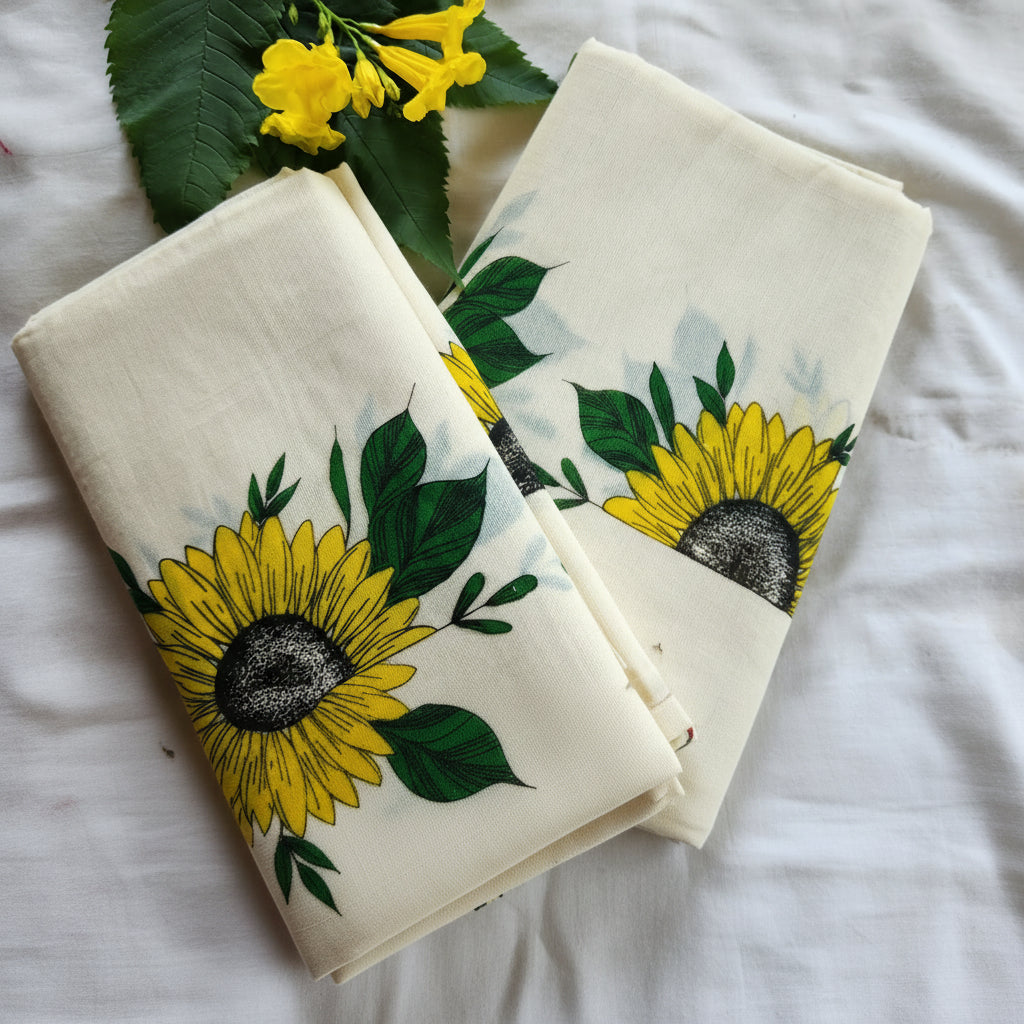 Handloom Gada Double Color Sunflower Print Set Mundu