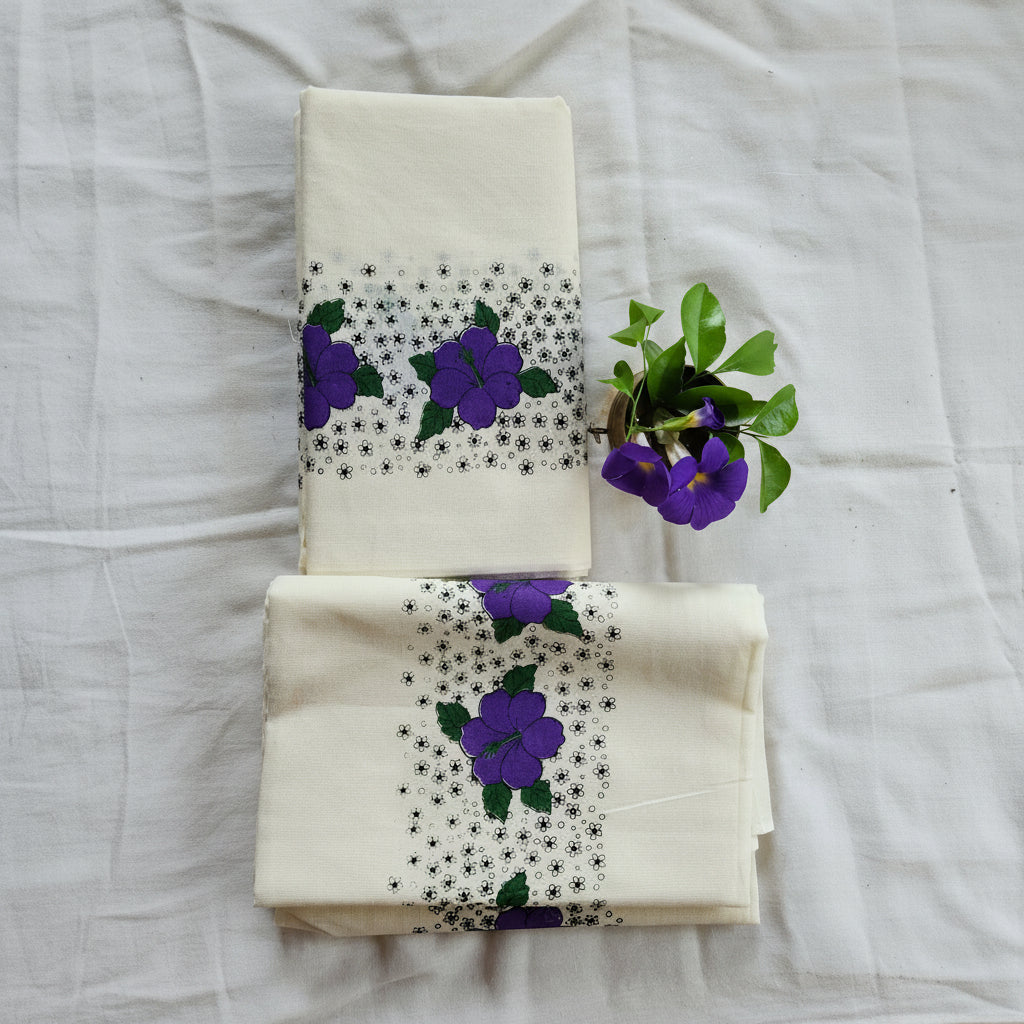 Double Color Handloom Mundu Set - 2.80m