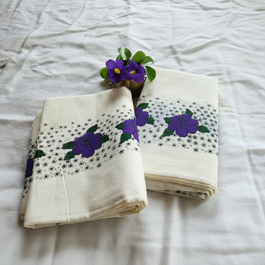 Double Color Handloom Mundu Set - 2.80m