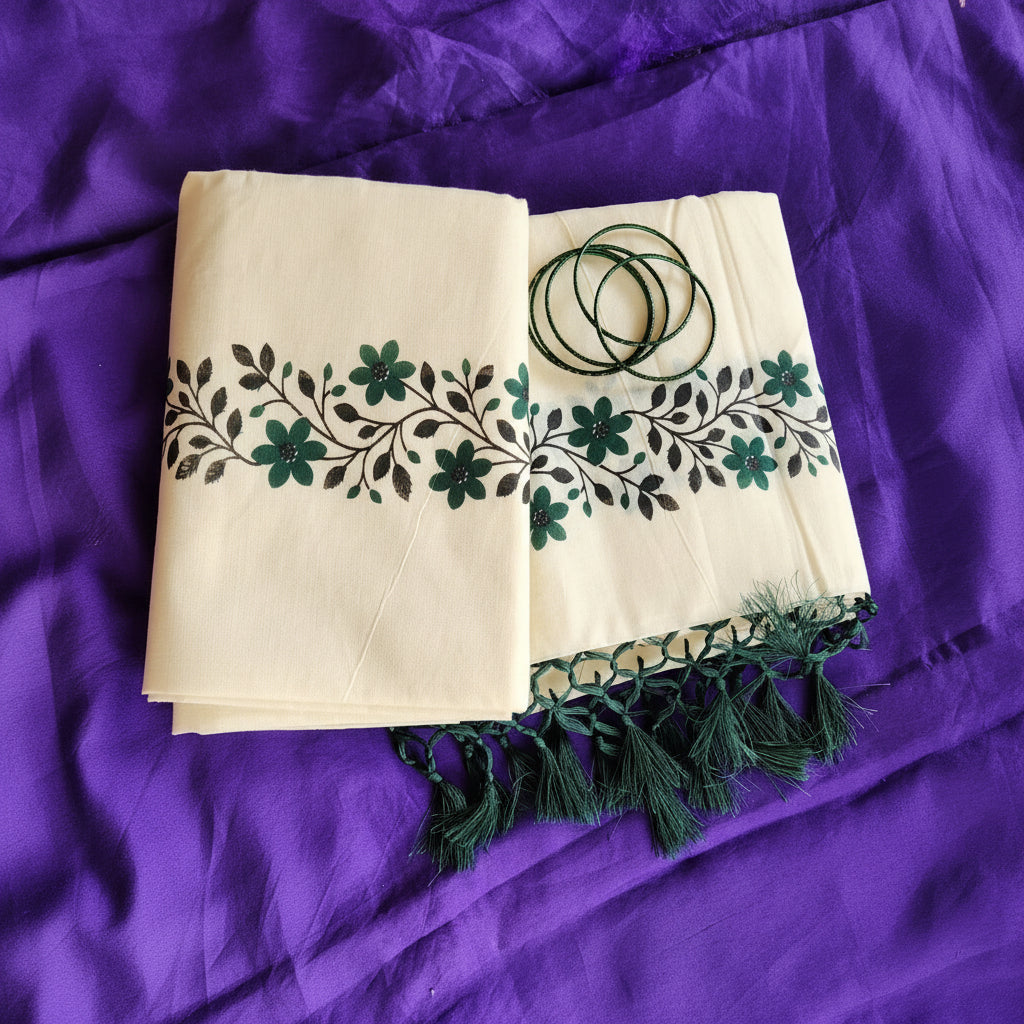 Green Embroidered Set Mundu